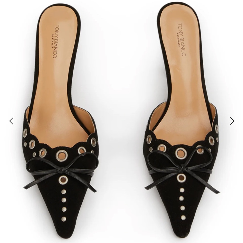 TONY BIANCO SHAE BLACK SUEDE HEELS